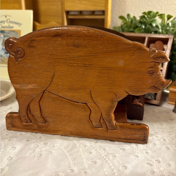 Other - Vintage Wood Pig Napkin/Letter Holder; Kitsch Kitchen Primitive Farmhouse